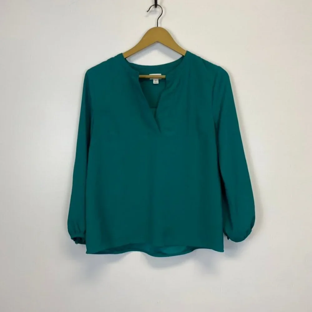 J. Crew Green V Neck Blouse